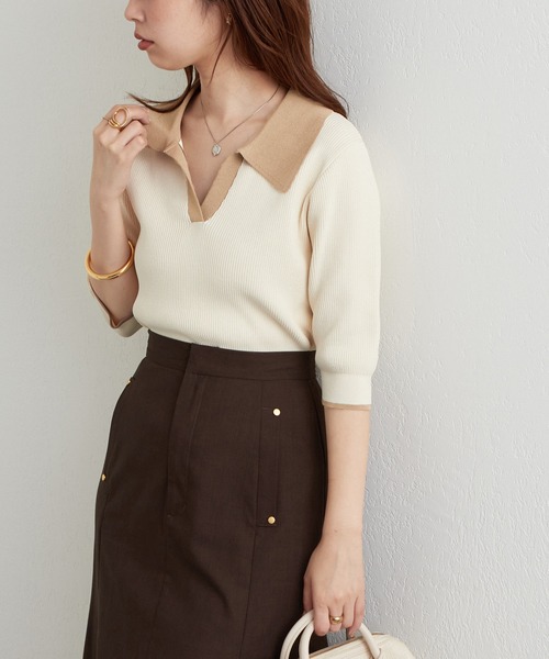「natural couture」 7分袖ニット FREE グレイッシュベージュ レディース_画像2
