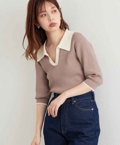 「natural couture」 7分袖ニット FREE グレイッシュベージュ レディース_画像3