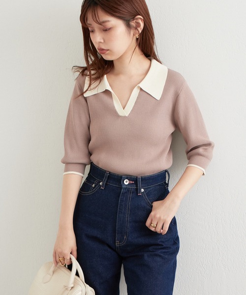 「natural couture」 7分袖ニット FREE グレイッシュベージュ レディース_画像5