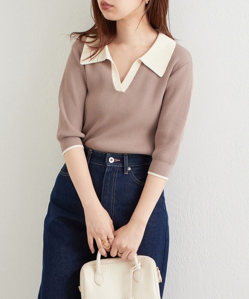 「natural couture」 7分袖ニット FREE グレイッシュベージュ レディース_画像7