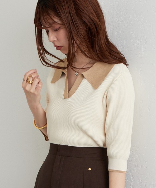 「natural couture」 7分袖ニット FREE グレイッシュベージュ レディース_画像8