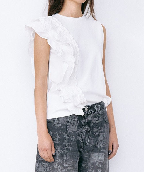 LE CIEL BLEU（ルシェルブルー） tシャツ ラッフルディテールスリーブ