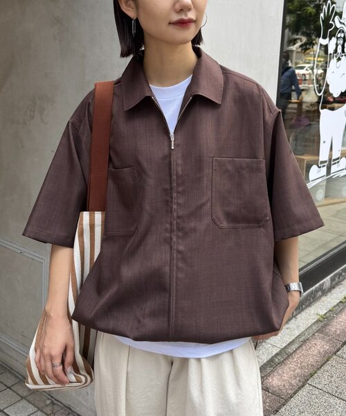 attisession ダークブラウン フリル付き半袖シャツ CIAOPANIC TYPY（チャオパニックティピー） ブラウス シャツ 夏 半袖