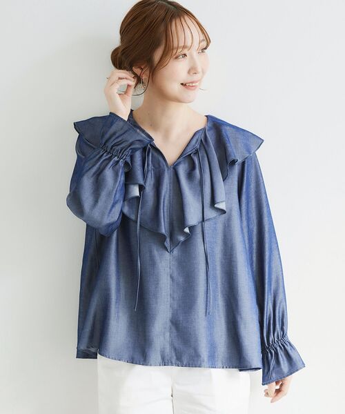「le.coeur blanc」 長袖ブラウス 38 ネイビー レディース_画像3