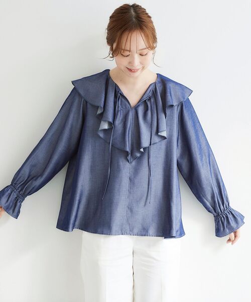 「le.coeur blanc」 長袖ブラウス 38 ネイビー レディース_画像4