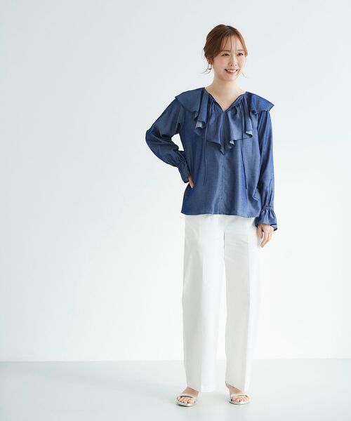 「le.coeur blanc」 長袖ブラウス 38 ネイビー レディース_画像9