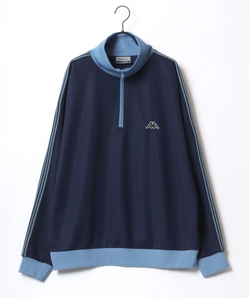 着用感XL相当/大きいサイズ●kappa カッパ メンズ トラックジャケット ジャージ ワッフル生地 紺 ネイビー ハーフジップ ロゴ ビッグサイズ Kappa カッパ ジャージ メンズ 上下 大きいサイズ トラック