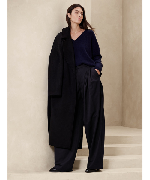 ワイドレッグウールパンツ ORGANIC COTTON WIDE-LEG PLEATED CORD TROUSERS コットン製