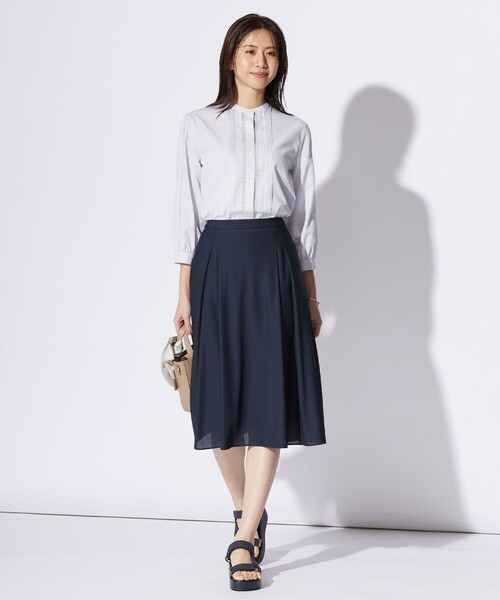 ブラウス シャツ 「洗える」シャンブレー バンドカラー