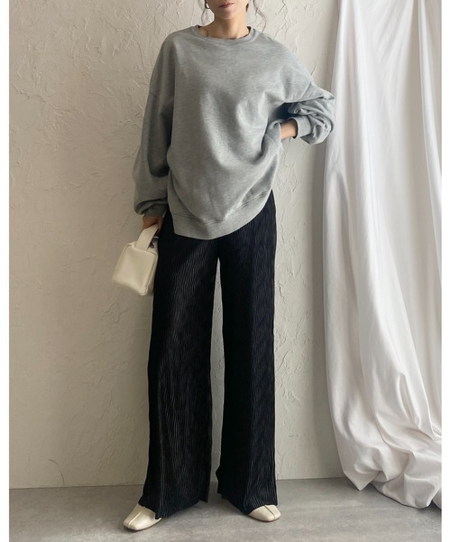 パンツ セルフカット対応ウェーブ波柄ワイドストレートロング  