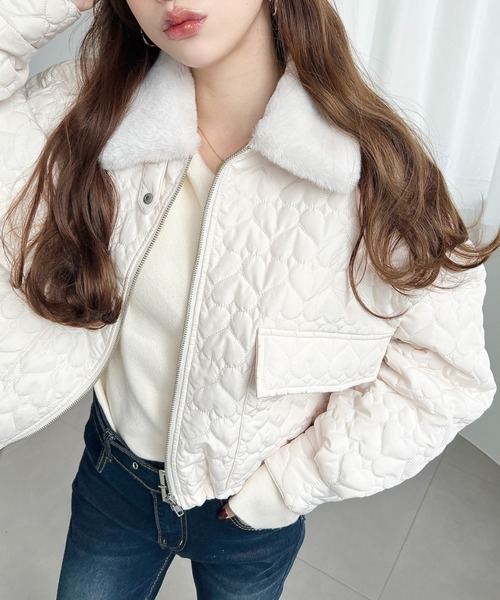 moment+ ブルゾン アウター えりファー付きハートキルトショート丈