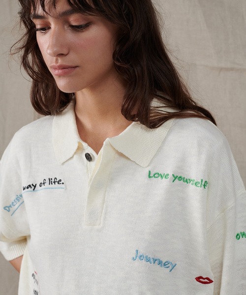 glitz グラフィック　刺繍　ポロシャツ ホワイト ONCILY ポロシャツ COLOR EMBROIDERY POLO SHIRT / カラー刺繍