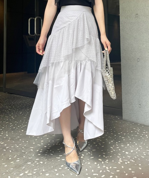 ROYAL PARTY スカート ドットチュールラッフルイレヘムスカート  