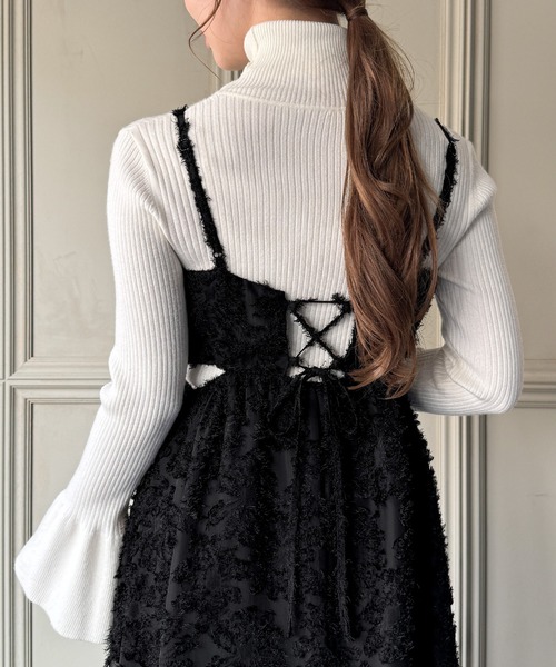 バックリボンジャガードビジューワンピース 