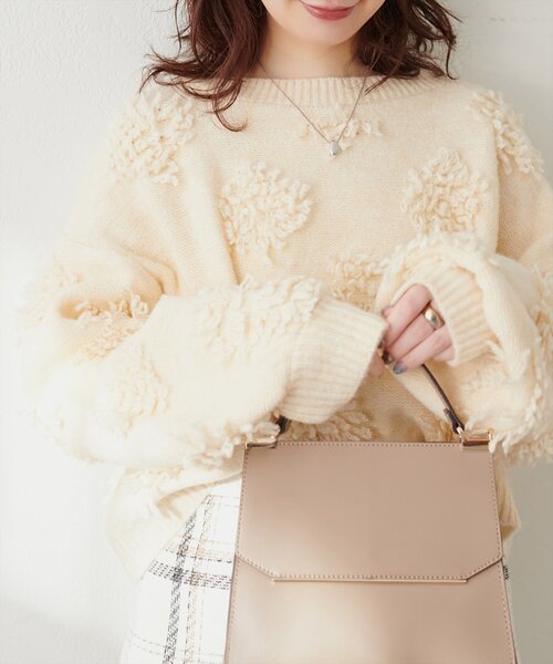 本日限定価格　完売品　もしゃもしゃフラワーライクショートニット　チャコール natural couture ニット もしゃもしゃフラワーライクショート