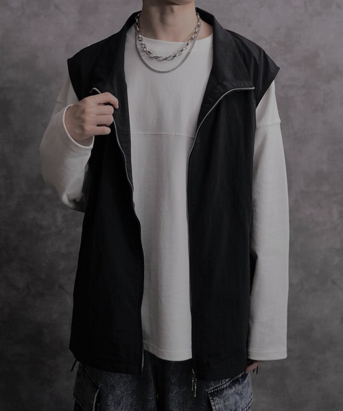 INTER FACTORY ベスト ジレ しの - Side Zip Slit Nylon Vest
