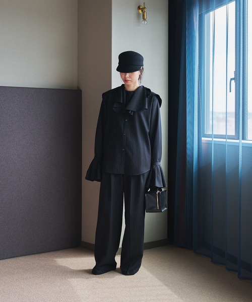ブラウス シャツ Ruffle pinstripe shirt レディース メンズ oll（ファッション） ブラウス シャツ Ruffle pinstripe shirt