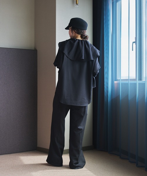 ブラウス シャツ Ruffle pinstripe shirt レディース メンズ oll（ファッション） ブラウス シャツ Ruffle pinstripe shirt