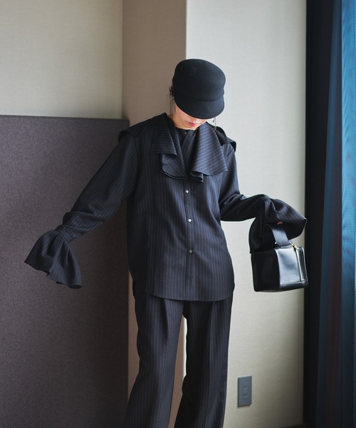 ブラウス シャツ Ruffle pinstripe shirt レディース メンズ oll（ファッション） ブラウス シャツ Ruffle pinstripe shirt