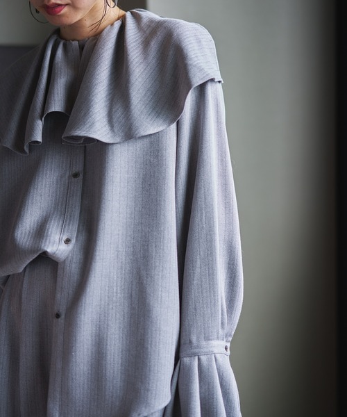 ブラウス シャツ Ruffle pinstripe shirt レディース メンズ oll（ファッション） ブラウス シャツ Ruffle pinstripe shirt