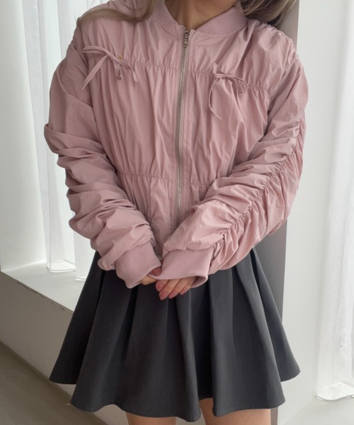 MEER. ZIP UP RIBBON BLOUSON メーアリボンブルゾン merry jenny Ribbon Stitch blouson（ブルー） -靴＆ファッション通販