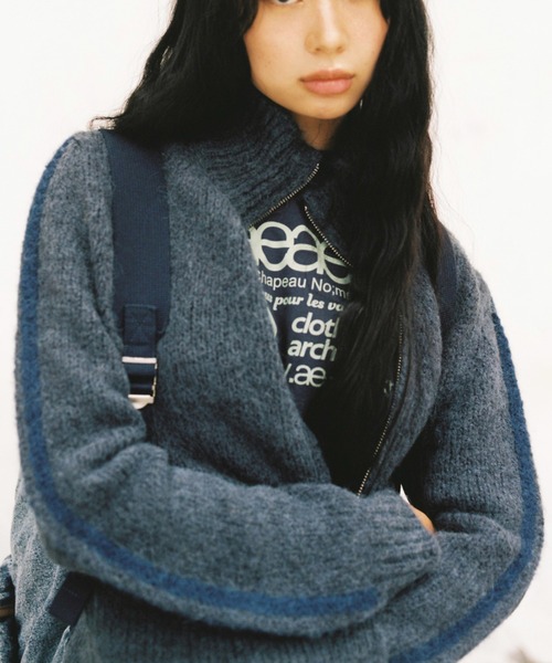 aeae パーカー ネイビー aeae パーカー HALF NECK KNIT ZIP-UP レディース メンズ