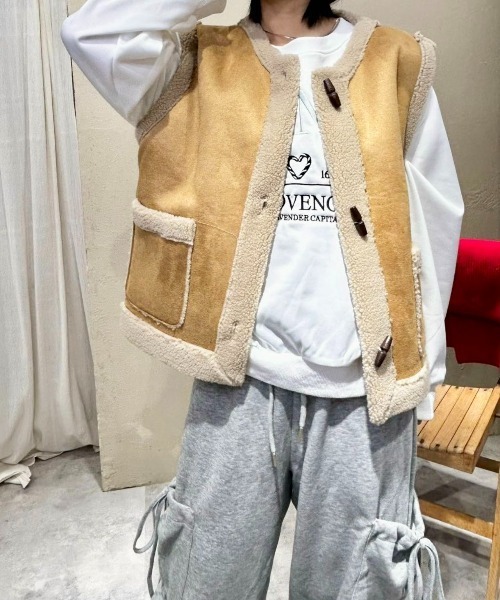 ムートンコート ボアコート トグルボタンムートンボアベスト