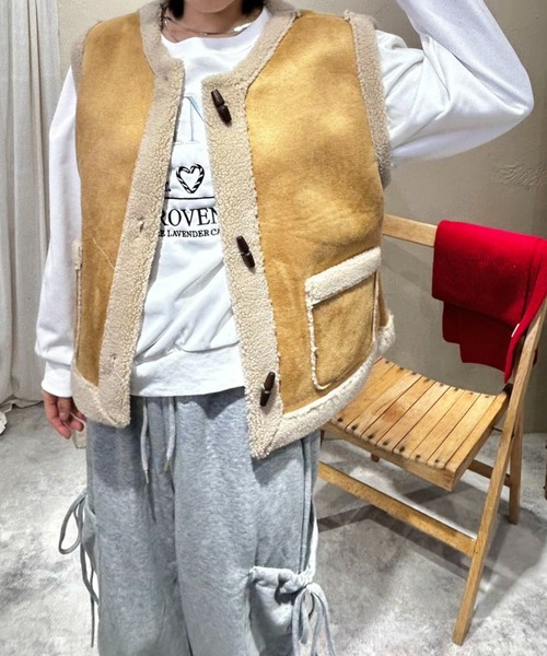 ムートンコート ボアコート トグルボタンムートンボアベスト