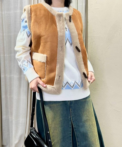 ムートンコート ボアコート トグルボタンムートンボアベスト