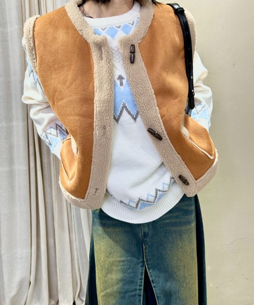 ムートンコート ボアコート トグルボタンムートンボアベスト