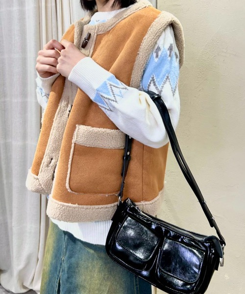 ムートンコート ボアコート トグルボタンムートンボアベスト