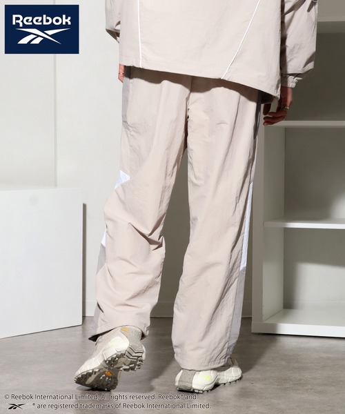 reebok ナイロンパンツ ホワイト/ネイビー サイドストライプ Lサイズ Reebok パンツ 「Reebok/リーボック」別注 裏メッシュ ナイロン
