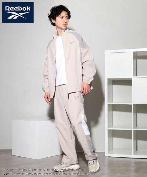 reebok ナイロンパンツ ホワイト/ネイビー サイドストライプ Lサイズ Reebok パンツ 「Reebok/リーボック」別注 裏メッシュ ナイロン