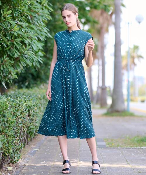 快晴堂　リネンドットプリント　フレンチスリーブ ワンピース【美品】 DRESSTERIOR（ドレステリア） ワンピース 「ポケットあり/後ろウエスト