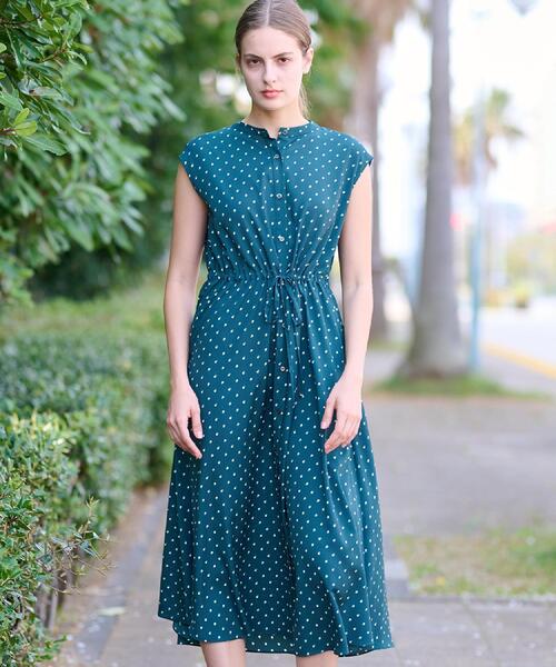 快晴堂　リネンドットプリント　フレンチスリーブ ワンピース【美品】 DRESSTERIOR（ドレステリア） ワンピース 「ポケットあり/後ろウエスト