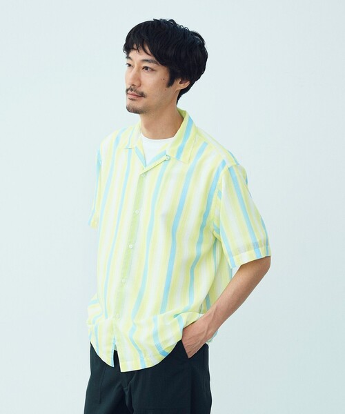 UNFILO（アンフィーロ） シャツ 半袖 シアーメッシュプリント オープン 