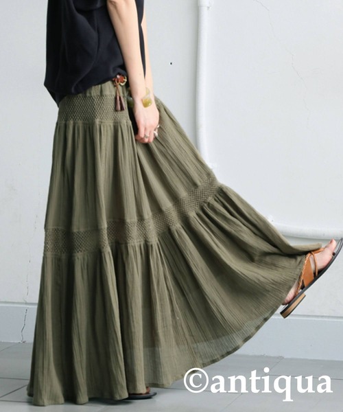完売カラー！antiqua 新品・タグ付き レースティアードスカート カーキ antiqua スカート レースティアードスカート : ZOZOTOWN Yahoo!店