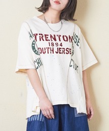 tシャツ CUBE SUGAR/キューブシュガー　トンプキン天竺 ケミカル加工 リメイク風切替Big TEE レディース CUBE SUGAR tシャツ トンプキン天竺ケミカル加工リメイク風