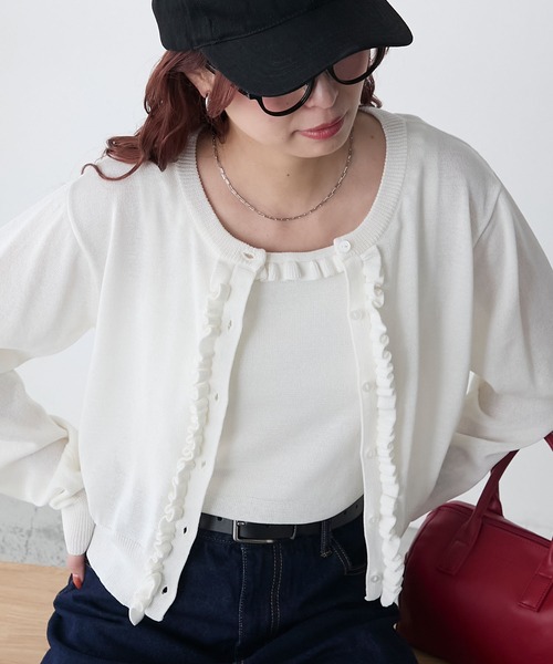 カーディガン フリルスナップカーディガン レディース SNIDEL｜クロップドフリルカーディガン | Rakuten Fashion(楽天