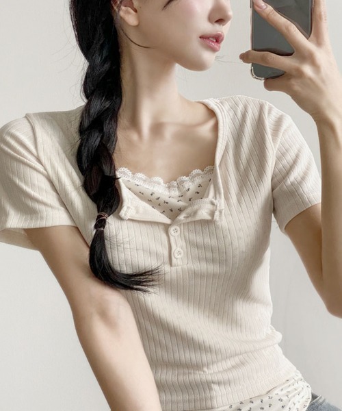 tシャツ レイヤード風 リブTシャツ 半袖 レディース : ZOZOTOWN Yahoo レイヤード風 ダークブラウン半袖Tシャツ 白ライン裾袖口