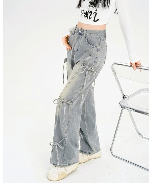poppy 2023SSのメニーリボンデニムパンツ FUNdaysion ジーンズ デニム デニムパンツ サイド3リボンデニム