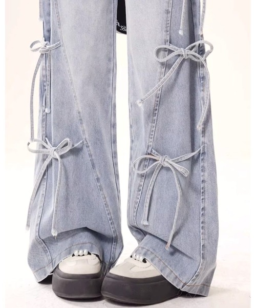 FUNdaysion ジーンズ デニム デニムパンツ サイド3リボンデニム
