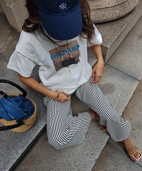 esutoreja パンツ ストライプワイドパンツ レディース