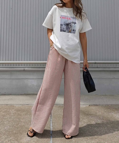 esutoreja パンツ ストライプワイドパンツ レディース