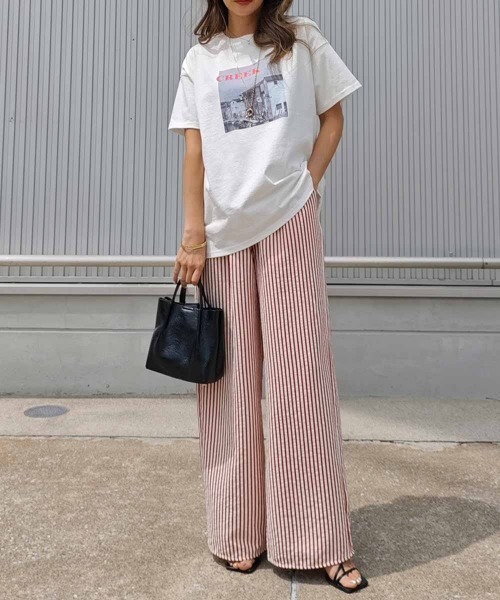 esutoreja パンツ ストライプワイドパンツ レディース
