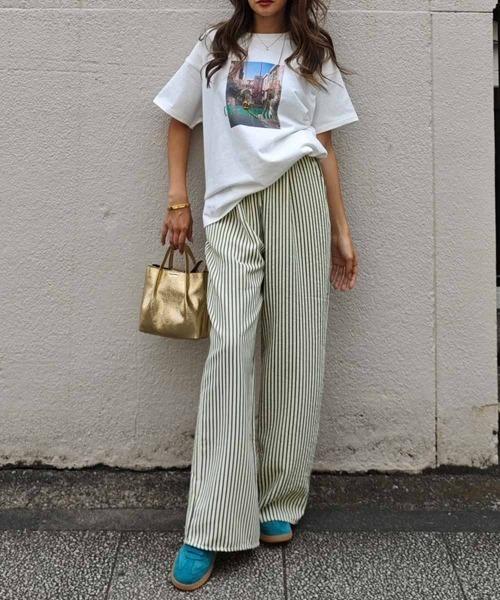 esutoreja パンツ ストライプワイドパンツ レディース