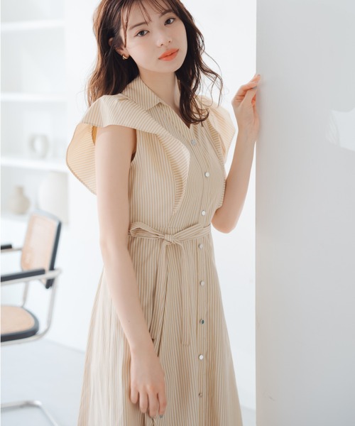 Holy MISCHIS ストライプワンピ ストライプシャツワンピース(38 OFF WHITE): ワンピース｜PMbox