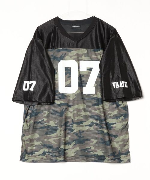 FUNdaysion tシャツ 迷彩柄ナンバープリントルーズトップス
