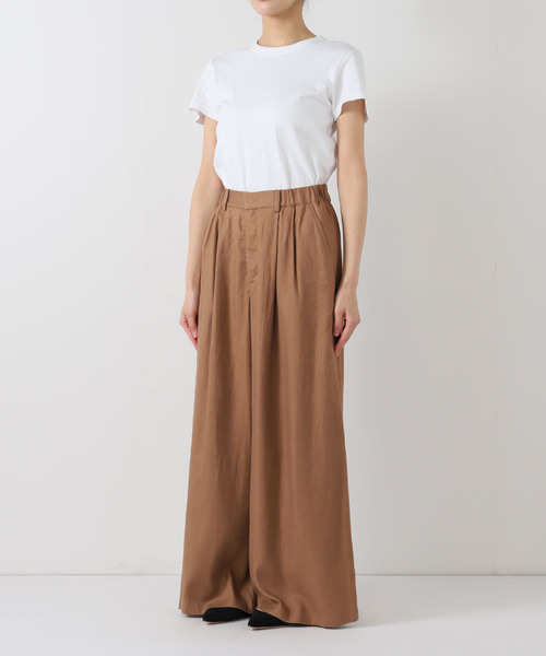 SLOBE IENA パンツ リネン混タックフレアパンツ レディース