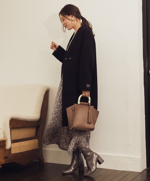 「mysty woman」 ノーカラーコート MEDIUM ライトブラウン レディース_画像2